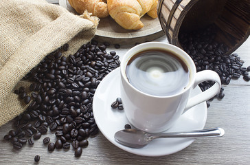 hot coffee and coffee bean