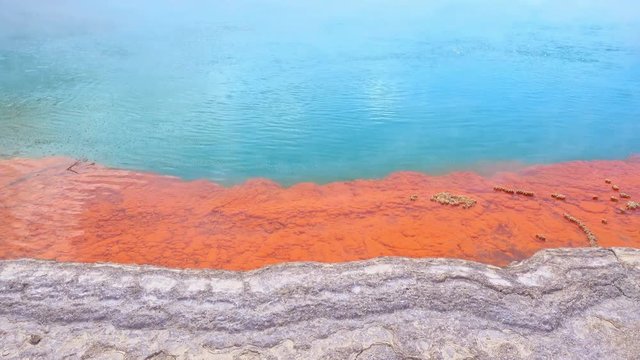 Rotorua, New Zealand - The colorful Champagne pool is a unique hot spring in the thermal Wai O Tapu valley, colours created by arsenic and antimony
