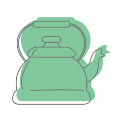 Green kettle for tea in doodle style icons vector illustration for design and web isolated
