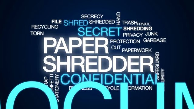 Paper shredder animated word cloud, text design animation.