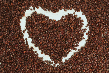 heart coffee on white background and cup coffee