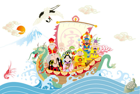七福神の船 七福神福の神宝船Stock Vector | Adobe Stock