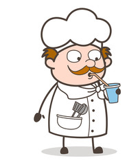 Cartoon Chef Drinking Cold Coffee Vector Illustration
