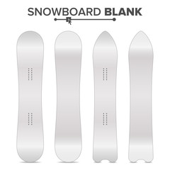 Snowboard Template Vector. Empty Clean White Snowboards Mock Up. Two Sides. Isolated Illustration. Ski Resort Activity