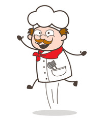 Cartoon Funny Chef Jumping in Excitement Vector Illustration