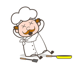 Cartoon Chef Sliped and Fell Down Vector Illustration