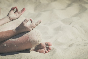 Child making yoga exercises. Instagram stylization
