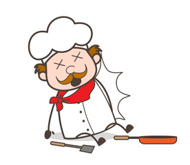 Cartoon Chef Fell-Down with Kitchen Utensils Vector