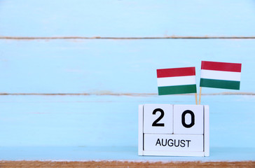 AUGUST 20 Wooden calendar Concept independence day of Hungary and Hungary national day.top view with space for your text