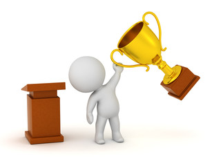 3D Character with Lectern and Gold Trophy