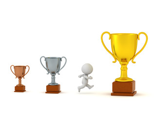 3D Character Running Past Small Trophies to get Large Gold Trophy