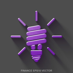 Flat metallic finance 3D icon. Purple Glossy Metal Energy Saving Lamp on Gray background. EPS 10, vector.