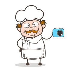 Cartoon Chef with Digital Camera Vector Illustration