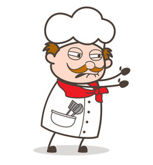 Cartoon Helpless Chef Face Expression Vector Illustration