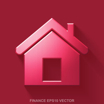 Flat metallic business 3D icon. Red Glossy Metal Home on Red background. EPS 10, vector.