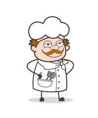 Cartoon Old Chef Slightly Smiling Face