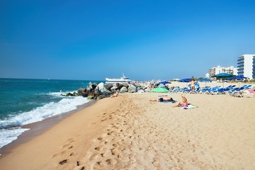 Beach at the Mediterranean Sea in Malgrat de Mar, Spain.