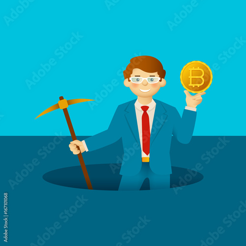 Bitcoin Mining Vector Concept With Pick And Pit Stockfotos Und - 