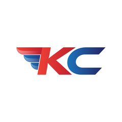 fast initial letter KC logo vector wing
