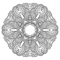 Circular pattern in the form of a mandala. Henna tatoo mandala. Mehndi style. Decorative pattern in oriental style. Coloring book page.