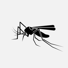 Mosquito black silhouette. Insect icon. Pest pictogram. Vector illustration flat design. Isolated on white background.