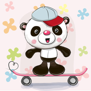 Cute Panda with skateboard