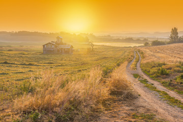 Fototapeta na wymiar Sunrise of Farmhouse in the Korea countryside. Anseong farmland South Kore