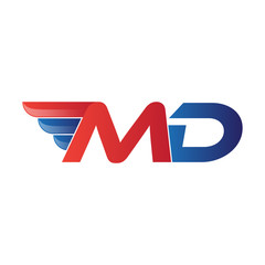 fast initial letter MD logo vector wing