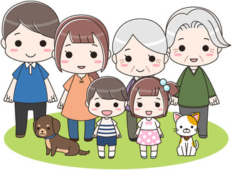 三世代の大家族 ファミリー集合 全身