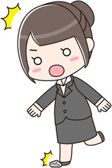小石につまずくリクルートスーツの女性