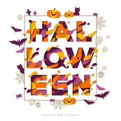Halloween typography design with icons in frame
