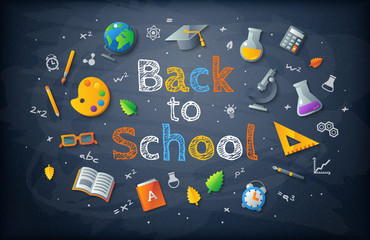 Black chalkboard with Back to school drawing lettering