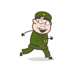 Cartoon Sergeant Run Away Vector Illustration