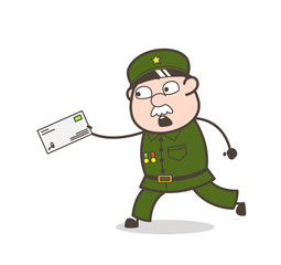 Cartoon Sergeant Running to Give Letter Vector Illustration