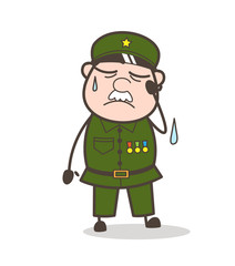 Cartoon Tired Sergeant Face Vector Illustration