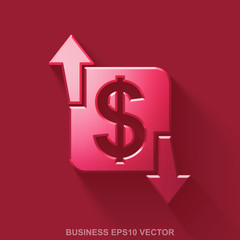 Flat metallic business 3D icon. Red Glossy Metal Finance on Red background. EPS 10, vector.