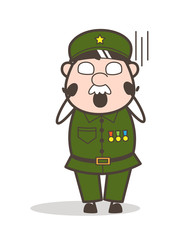 Cartoon Sergeant Screaming in Fear Face Vector Illustration