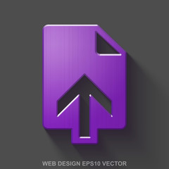 Flat metallic web development 3D icon. Purple Glossy Metal Upload on Gray background. EPS 10, vector.