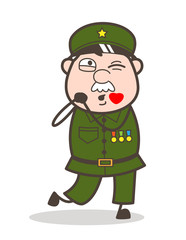 Cartoon Sergeant Blowing Kiss Vector Concept