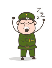 Cartoon Sergeant Feeling Very Sleepy Vector Illustration