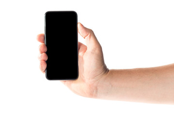 Male hand isolated on white background with phone