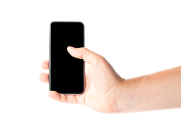 Male hand isolated on white background with phone