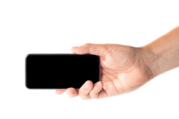Male hand isolated on white background with phone
