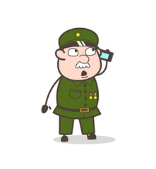 Cartoon Sergeant Talking on Phone Vector Illustration