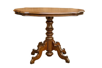 Brown wooden round table isolated on white