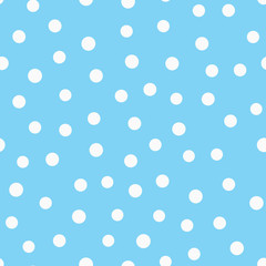 White circles scattered on a blue background. Simple seamless pattern. Drawn by hand.