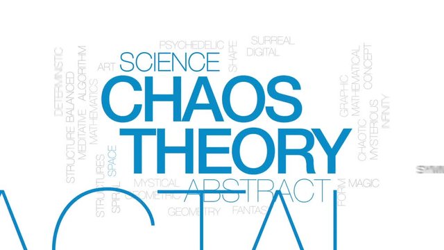 Chaos theory animated word cloud, text design animation. Kinetic typography.