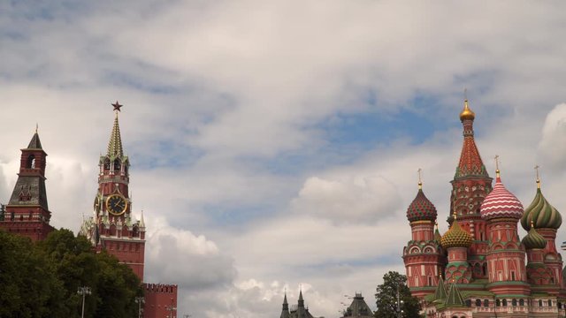St. Basil's Cathedral and the Spassky Tower. Red Square. Moscow