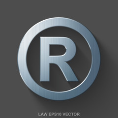 Flat metallic law 3D icon. Polished Steel Registered on Gray background. EPS 10, vector.