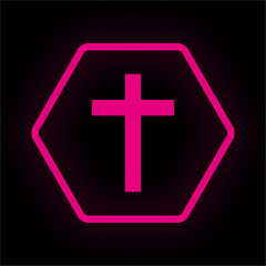 Neon Button Polygon - Kreuz Religion